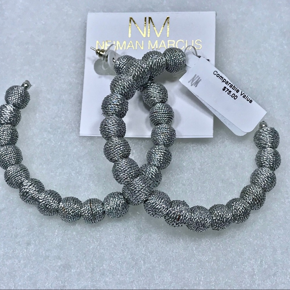 SOLD Kenneth Jay Lane Silver Thread Ball Hoop